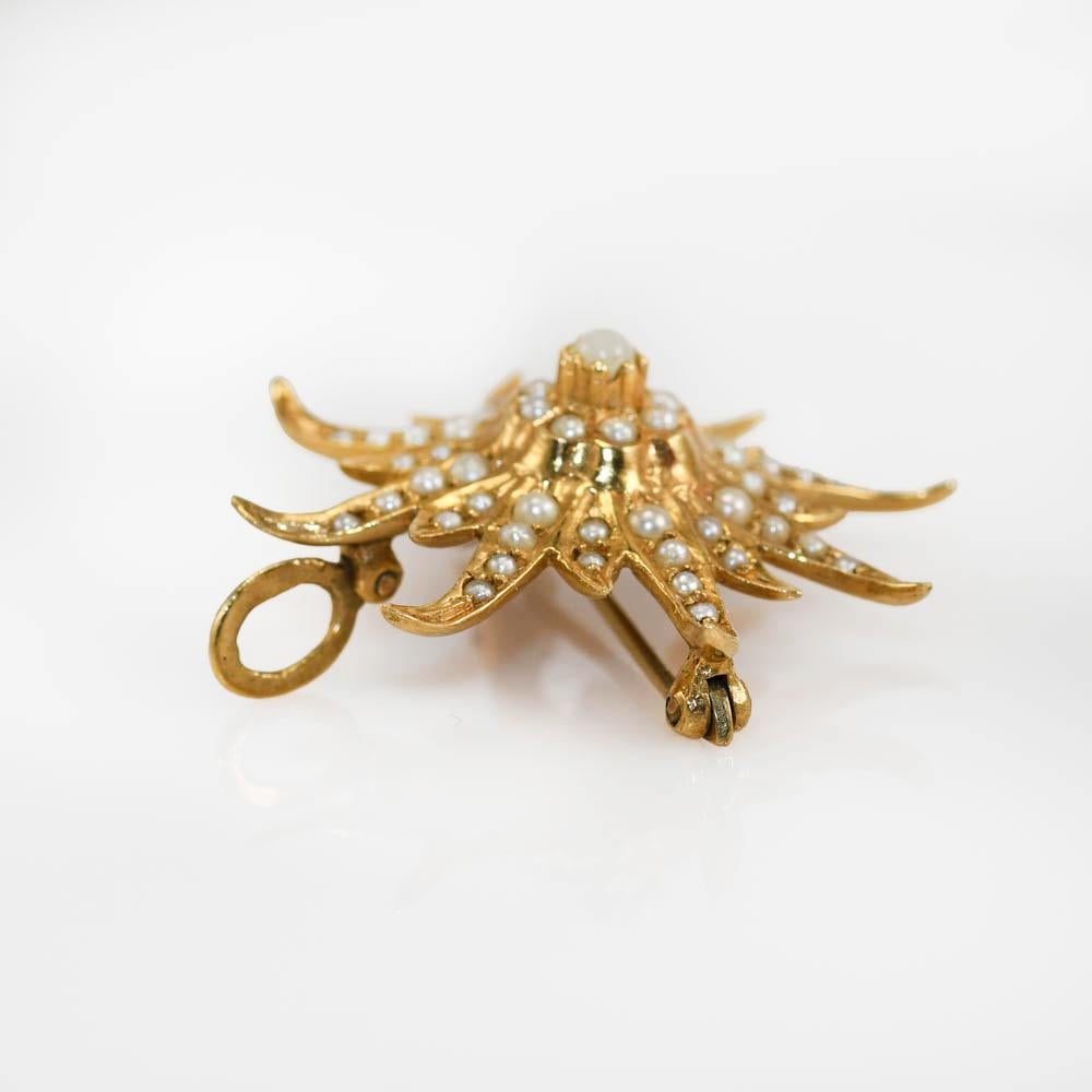 14K Yellow Gold Vintage Seed Pearl Brooch, 4.5gr In Excellent Condition For Sale In Laguna Beach, CA