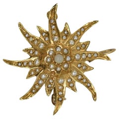 Broche vintage en or jaune 14 carats avec perles naturelles, 4,5 g