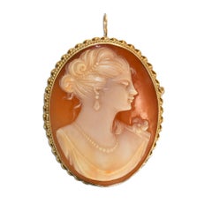 14K Yellow Gold Vintage Shell Cameo Brooch 12.2g