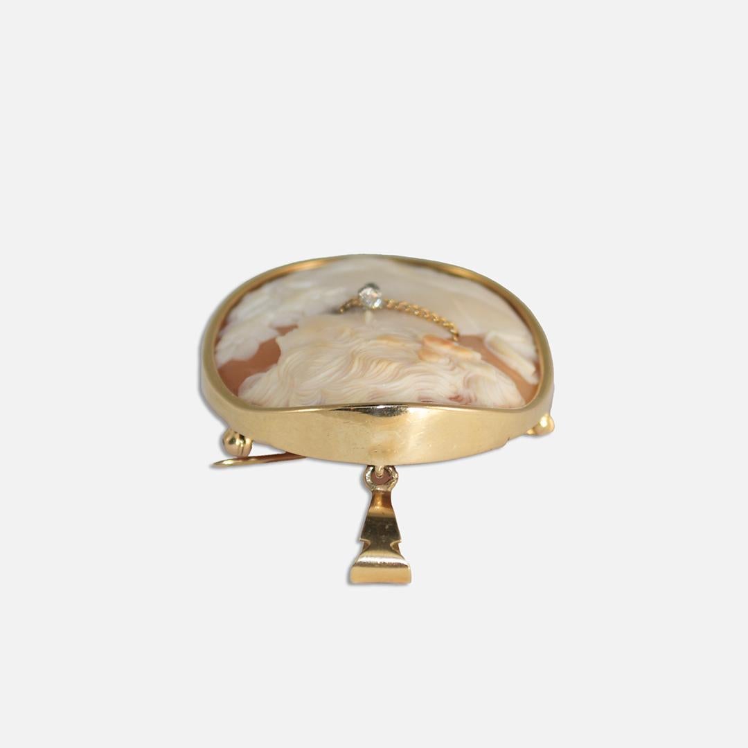 Women's or Men's 14K Yellow Gold Vintage Shell Cameo Brooch 20.2g For Sale