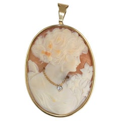 14K Yellow Gold Vintage Shell Cameo Brooch 20.2g