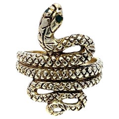 14k Yellow Gold Vintage Snake Ring with Emerald Eyes