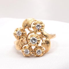 14k Yellow Gold Vintage Unique Flower Diamond Ring