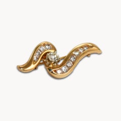Broche en or jaune 14K Vintage Wave Design Diamond Brooch