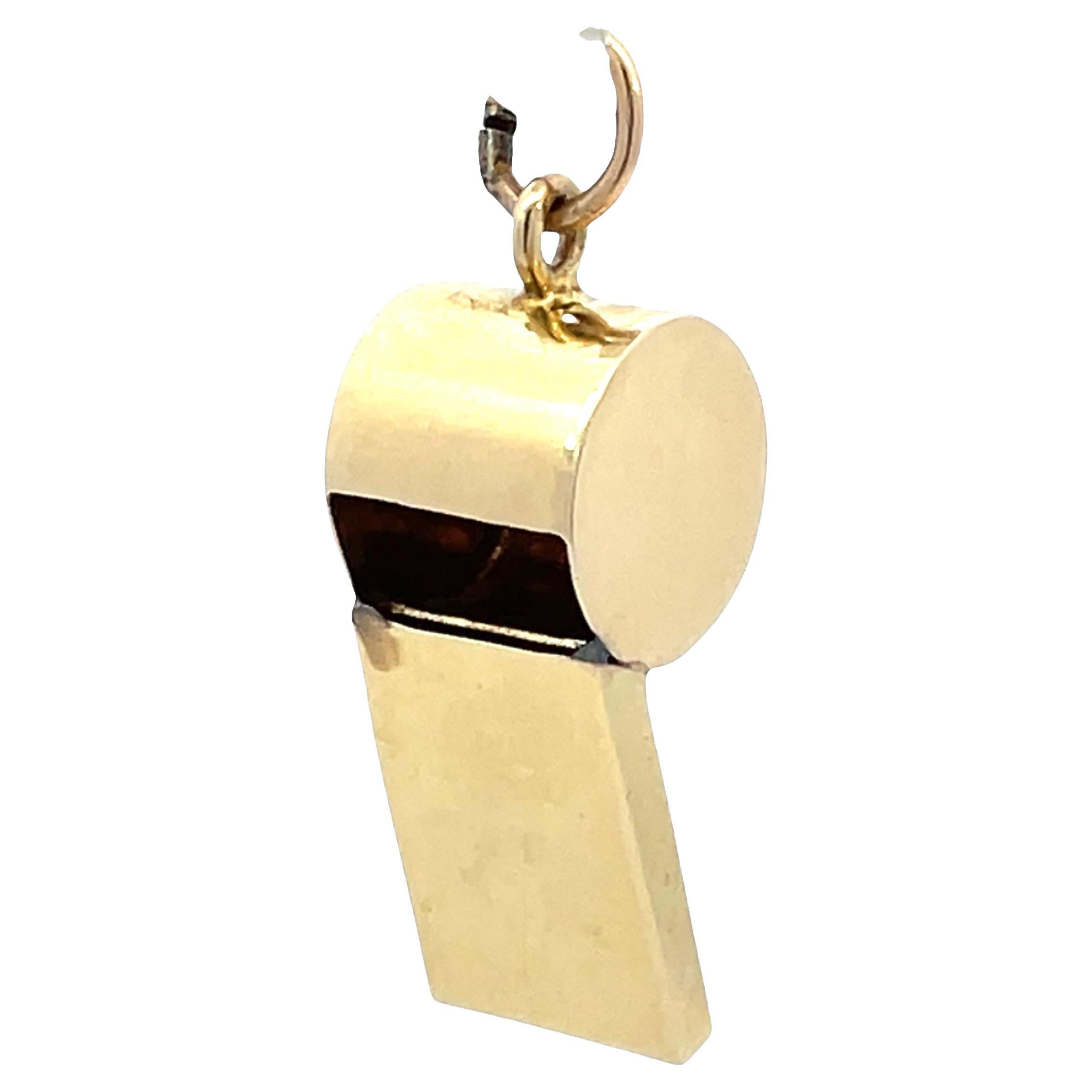 Classic 14K Yellow Gold Vintage Whistle Charm Pendant, 20th Century