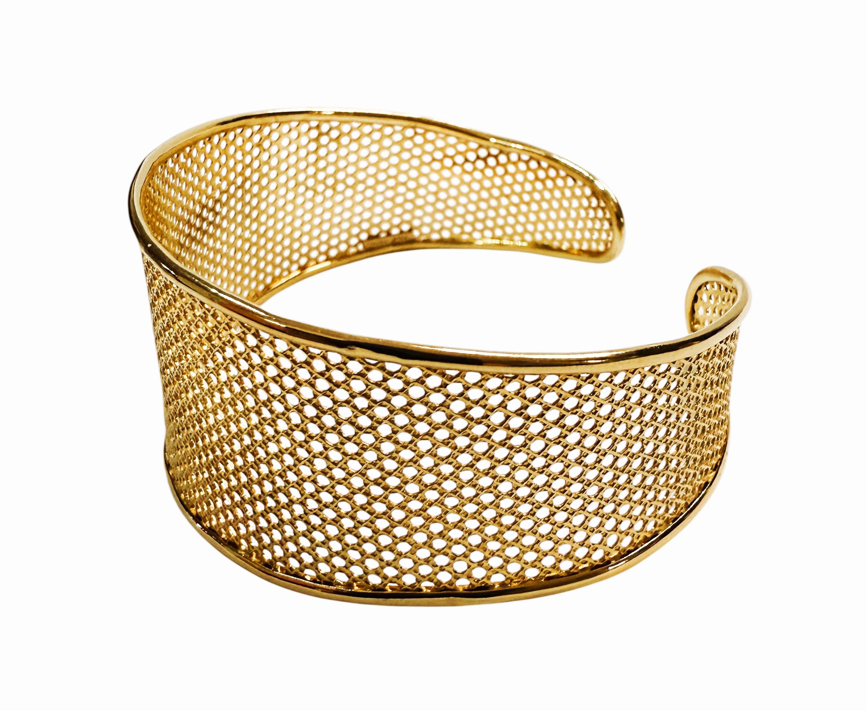 Art déco Bracelet manchette en or jaune 14K Vior Italy 10.31 Grammes - Maker's Mark en vente