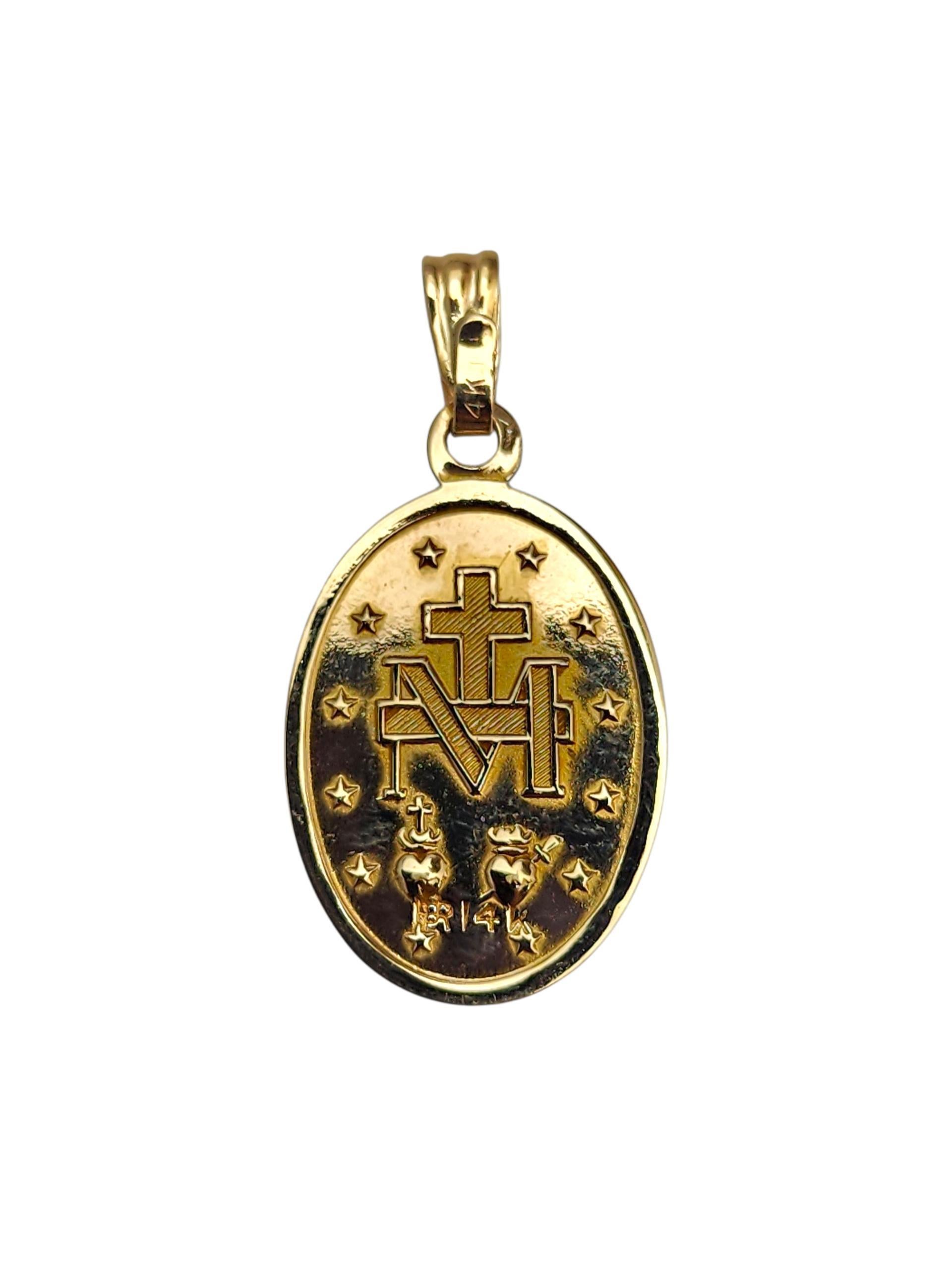 14K Yellow Gold Virgin Mary Miraculous Medal Pendant #22769 For Sale 1
