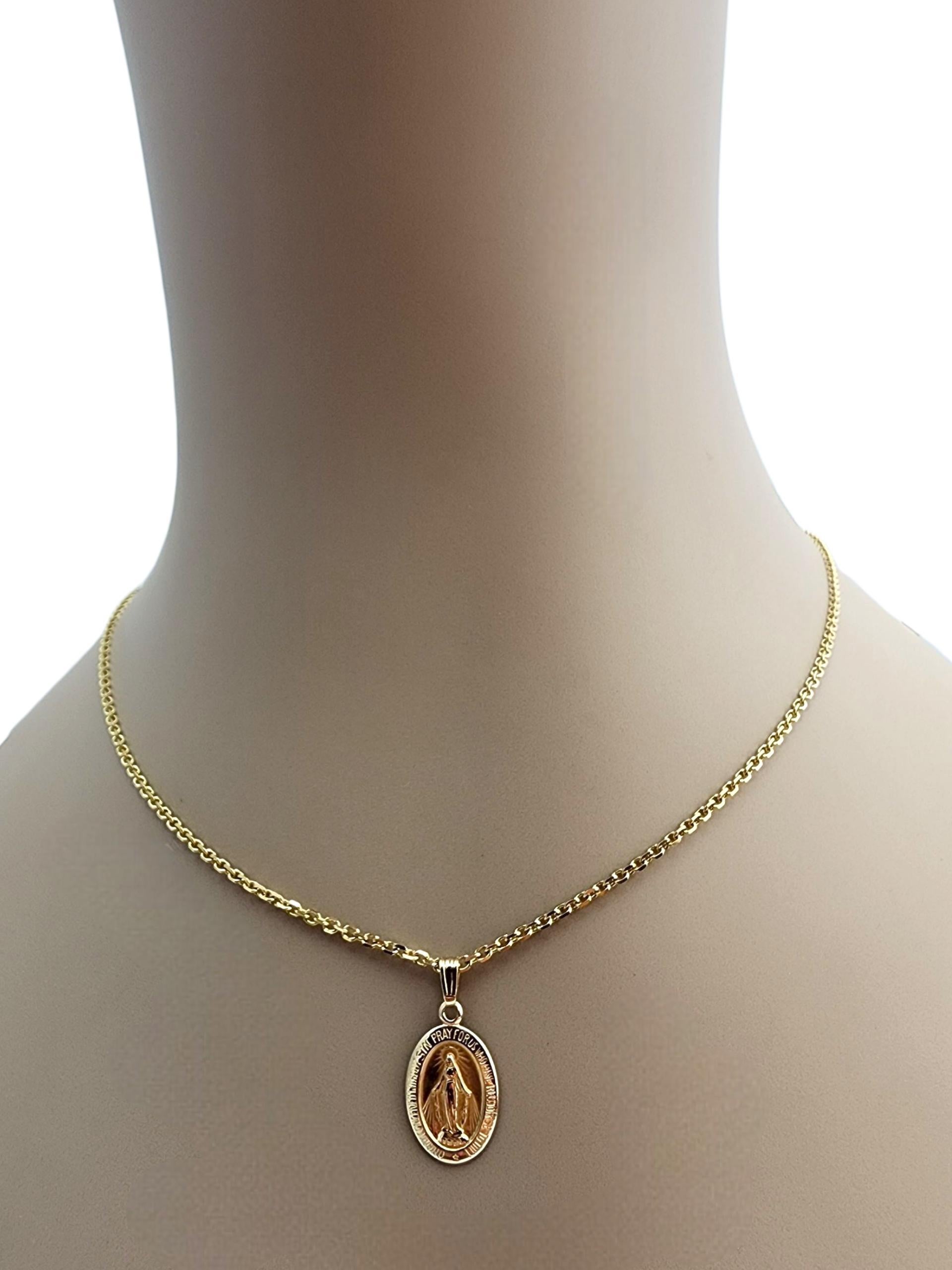 14K Yellow Gold Virgin Mary Miraculous Medal Pendant #22769 For Sale 3