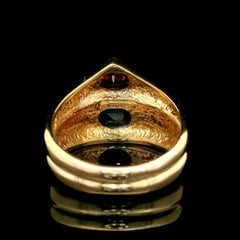 14k Gelbgold Vivid Blue Topas & Rhodolith Granat Stack Look breiter Bandring