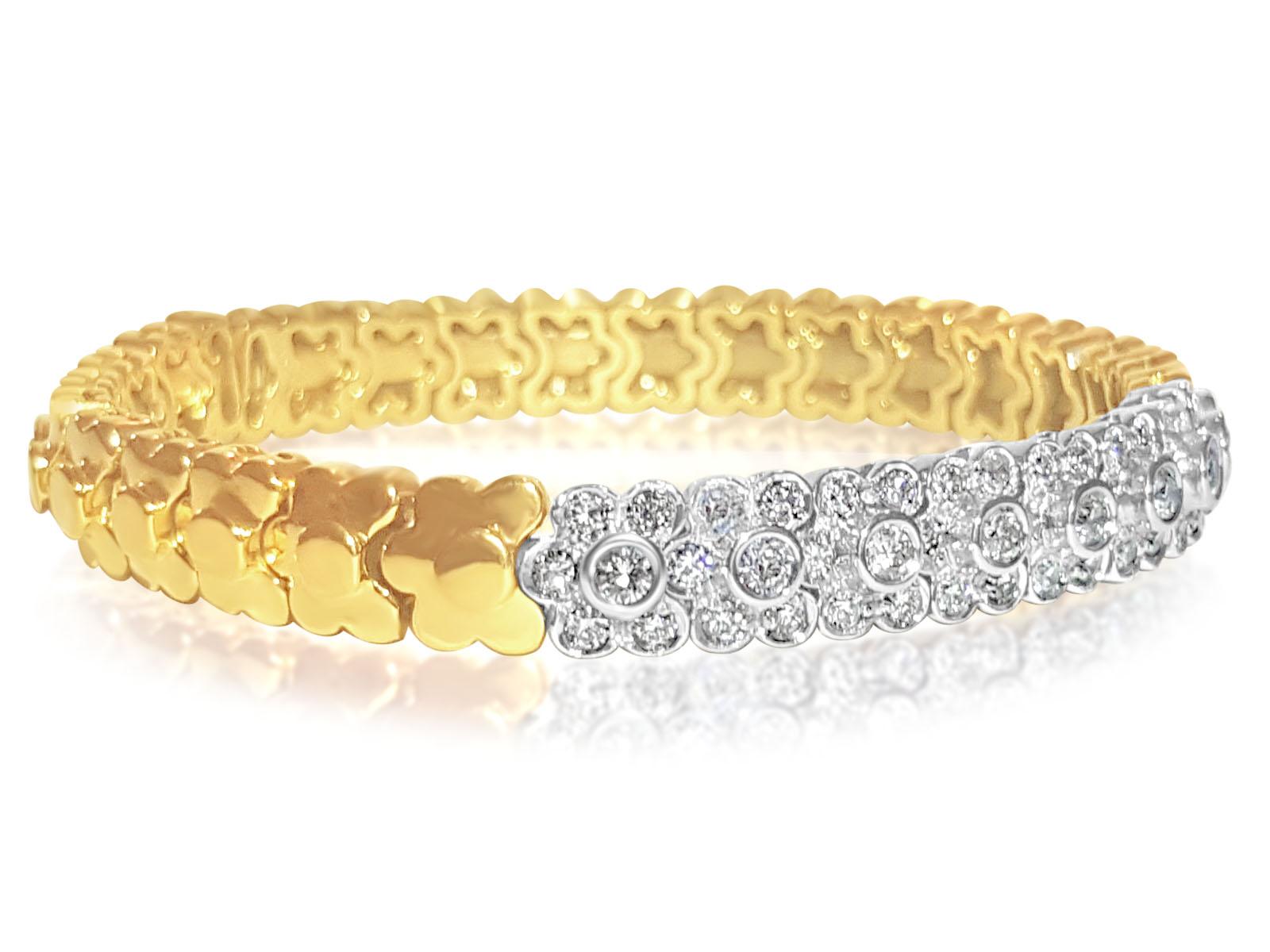 Medieval 14K Yellow Gold, VS Diamond Bracelet/Bangle Sonia B For Sale