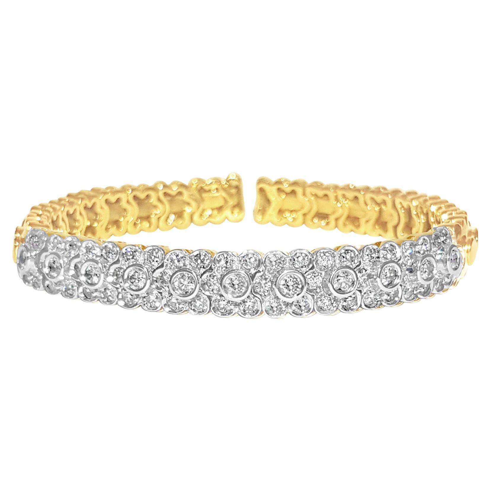 Round Diamond Tennis Sleek Bangle Bracelet in 14k Yellow Gold By