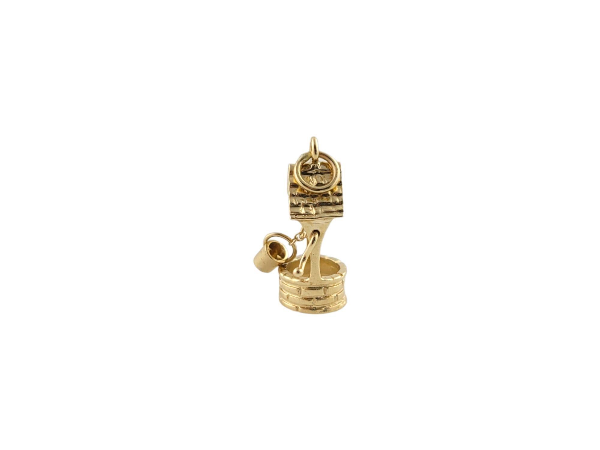Beautiful water well charm that's crafted in 14k yellow gold has a mechanical lever with the water bucket.

Dimensions: 21mm X 11mm

Weight: 2.9 gr / 1.8 dwt

Hallmark: 14K

Very good condition, professionally polished.

Will come packaged in a gift