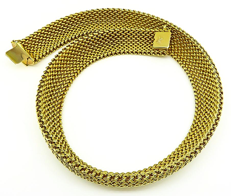 Women's or Men's 14 Karat Yellow Gold Weave Necklace