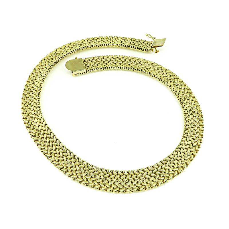 Women's 14k Yellow Gold Weave Necklace For Sale