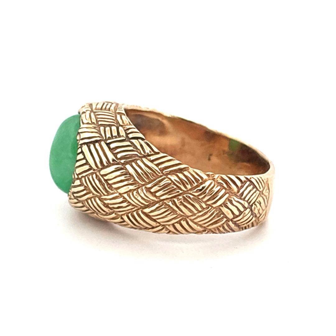 14K Gelbgold Geflochtener Korb Design Grüner Jade Ring im Zustand „Gut“ im Angebot in Sewickley, PA