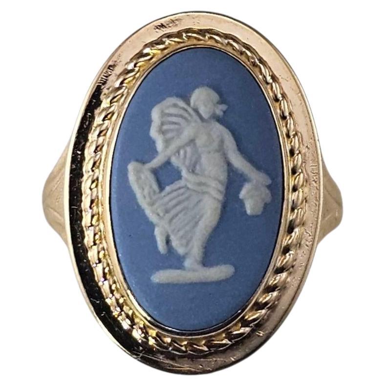 14K Yellow Gold Wedgewood Blue Angel Cameo Ring #23998