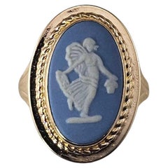 14K Yellow Gold Wedgewood Blue Angel Cameo Ring #23998