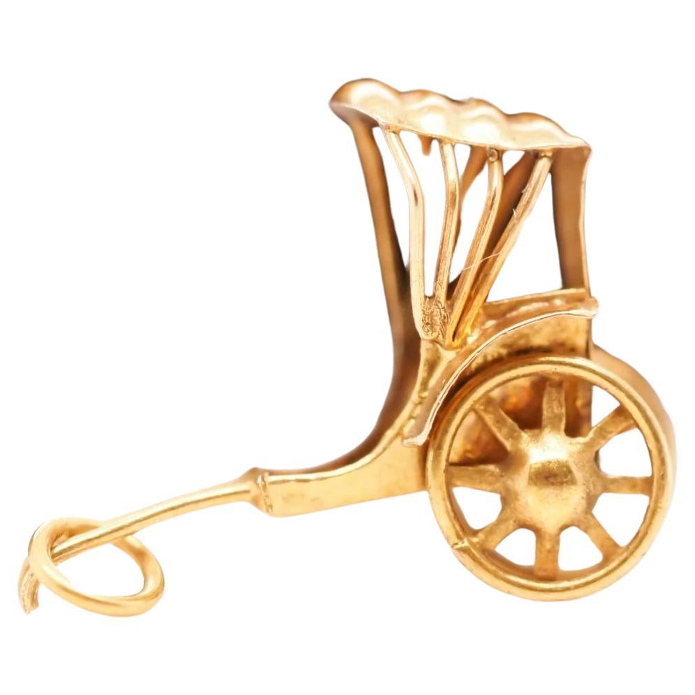 14K Yellow Gold Wheel Carriage Charm Pendant For Sale