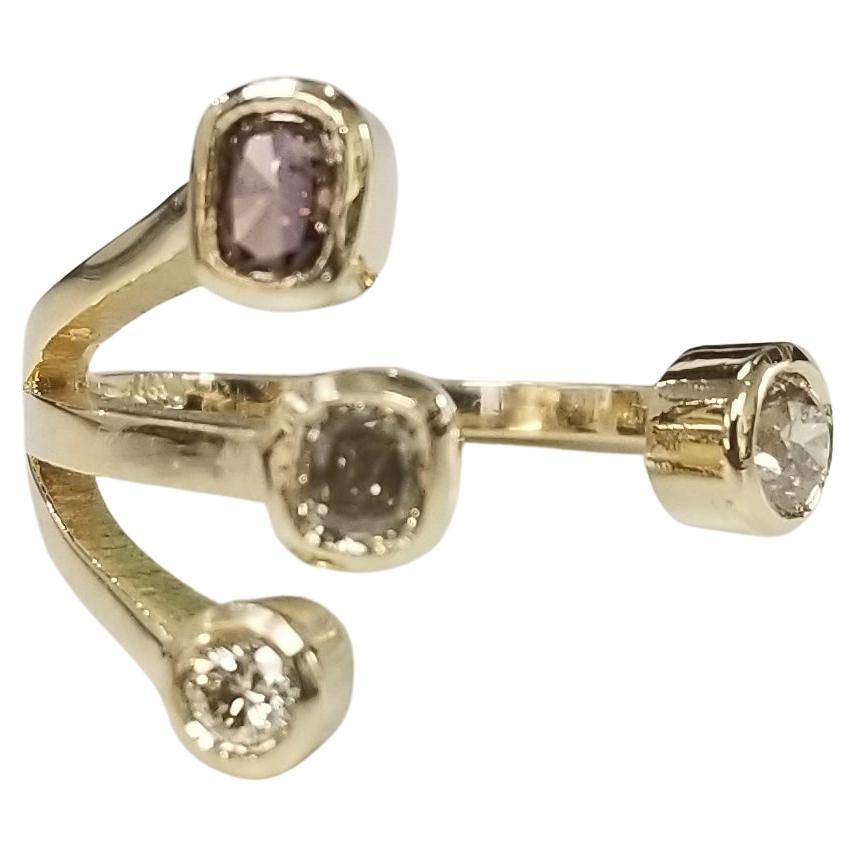 14K Yellow Gold White and Brown Diamonds Split Ring