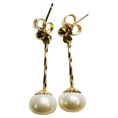14K Yellow Gold 
White Freshwater Pearl Post Drop Earrings