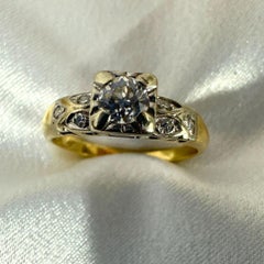 Bague d'accentuation en or jaune et or blanc 14 carats avec 7 diamants pour femmes taille 7
