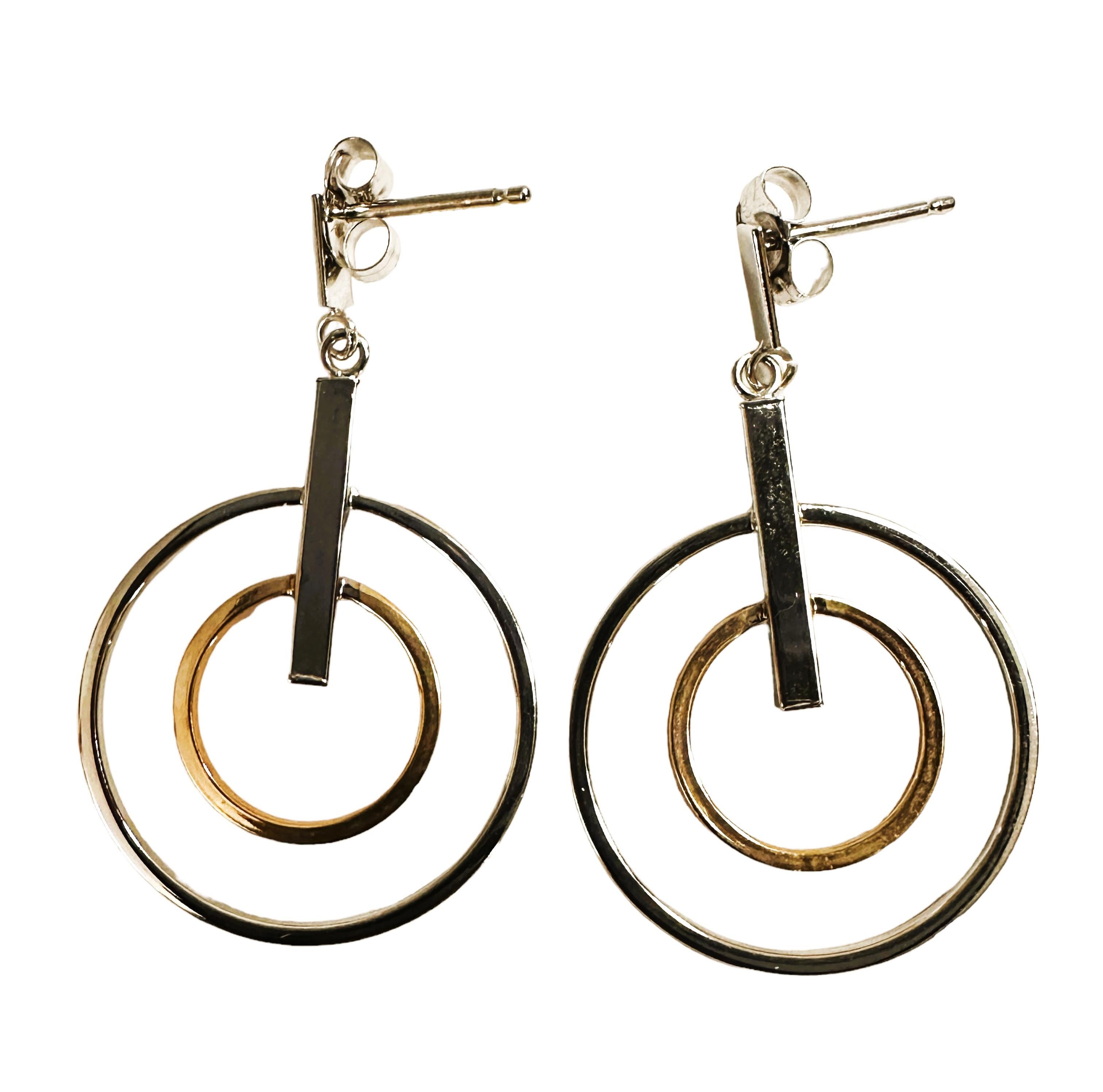 14k Yellow Gold & White Gold Circular Post Earrings For Sale 1