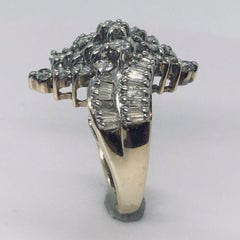 14K Yellow Gold White Gold Top 1.6 Carat Total Diamond Cluster Ring Size 7