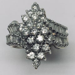 14K Yellow Gold White Gold Top 1.6 Carat Total Diamond Cluster Ring Size 7