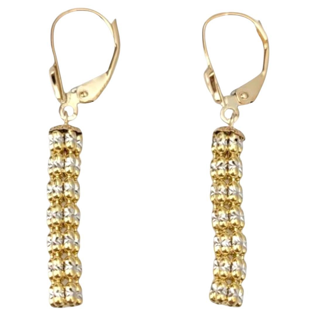 14K Yellow Gold & White Gold Two Tone Flexible Dangle Earrings #21708