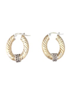 14K Yellow Gold & White Gold Two Tone Oval Cable Hoop Earrings #21745