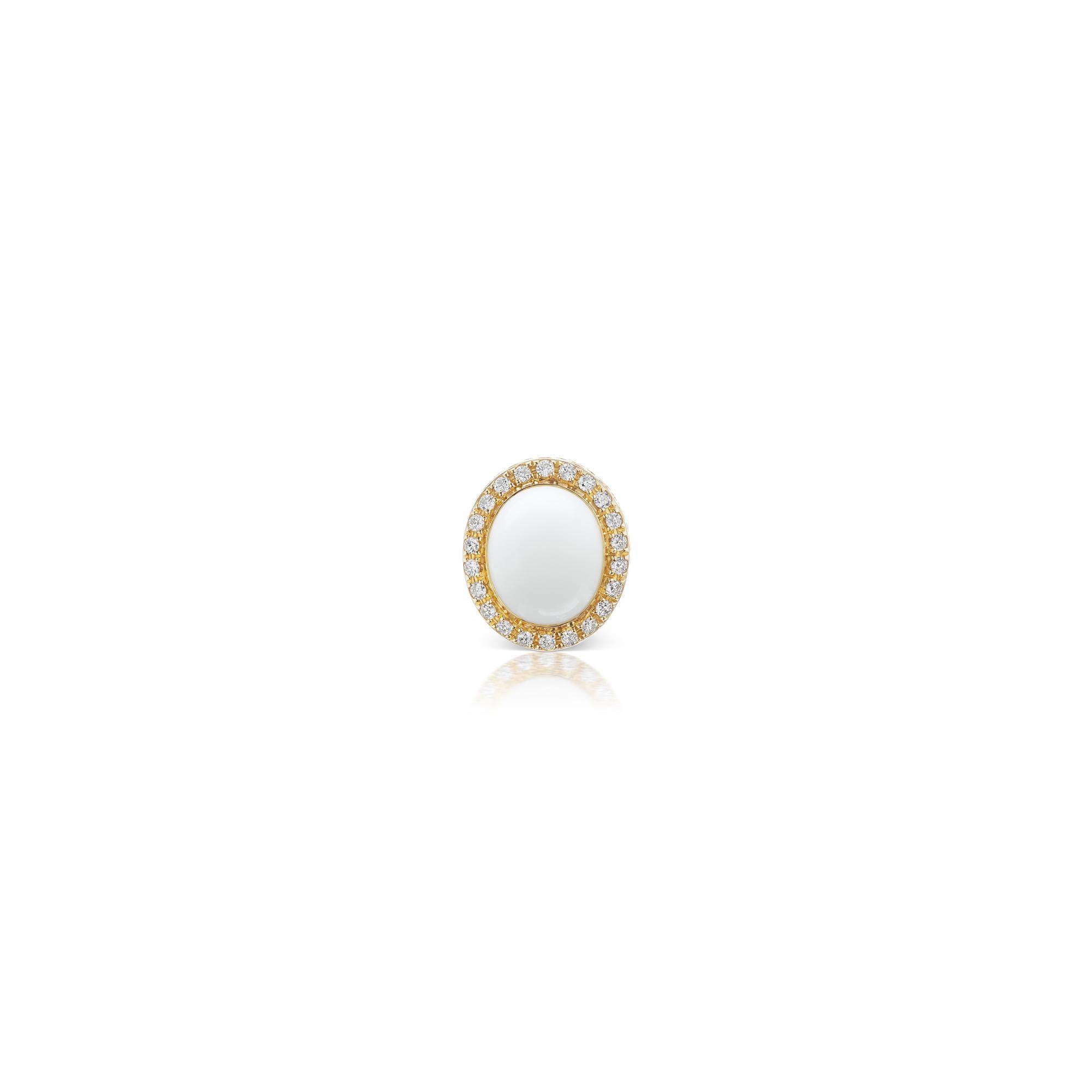 14k YG Large White Onyx Cabochon Studs with Diamond Halo in deep Signature Filigree Bezel (Dia 0.43cts).

Bold white can add just as much pop to an ensemble as any color.  Try these studs to see just how well it can work.