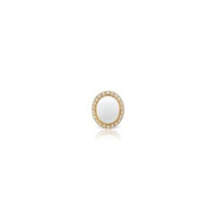 14 Karat Yellow Gold White Onyx Cabochon and Diamond Halo Stud Earring