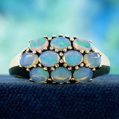 14K Yellow Gold White Opal Cluster Vintage Style Dome Ring