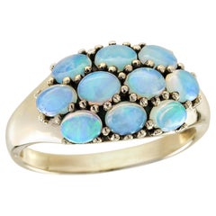 14K Yellow Gold White Opal Cluster Vintage Style Dome Ring