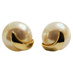 14K Yellow Gold & White Pearl Post Earrings - Stamped