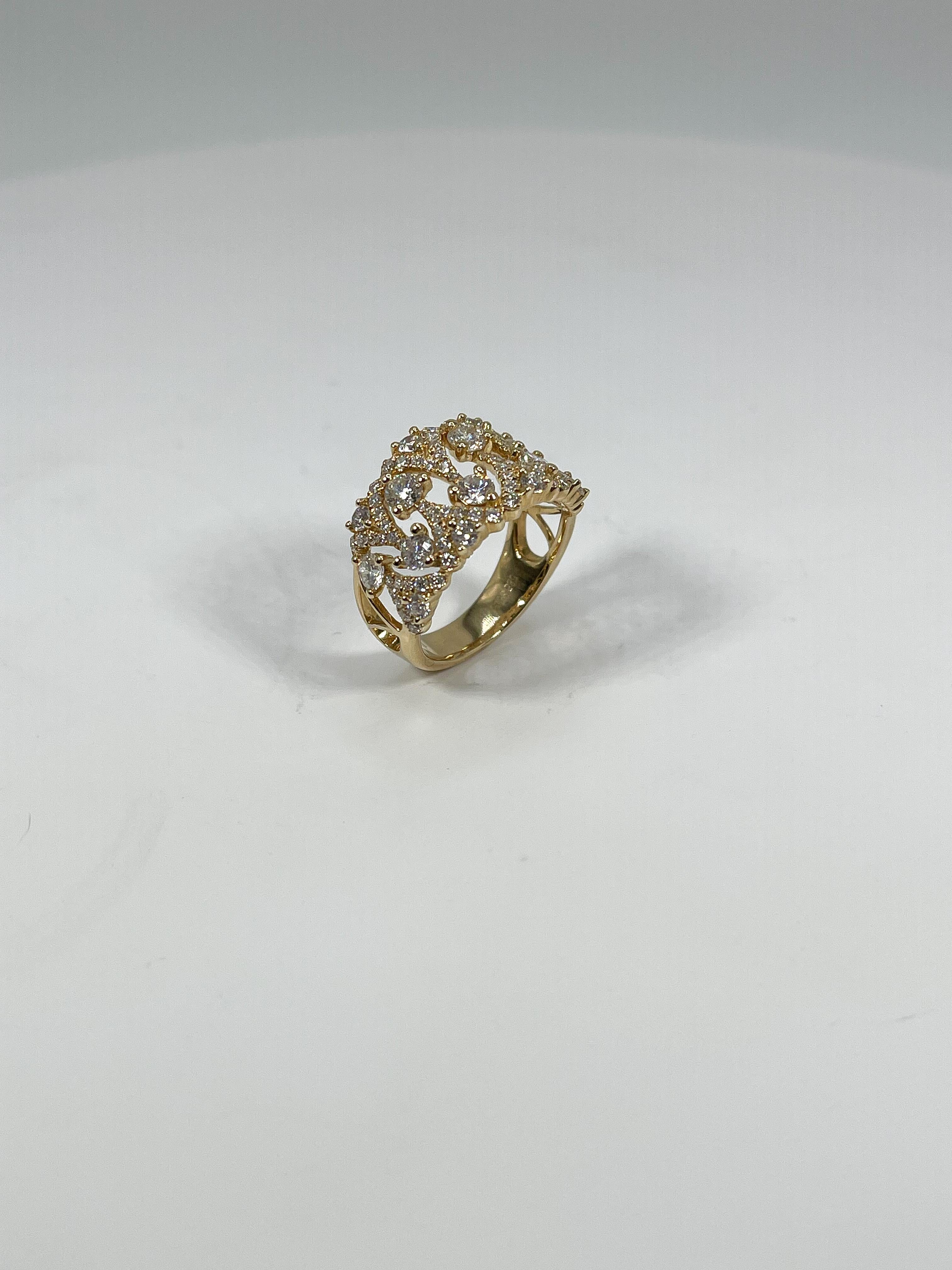 Round Cut 14K Yellow Gold Wide 1.75 CTW Contemporary Diamond Band For Sale