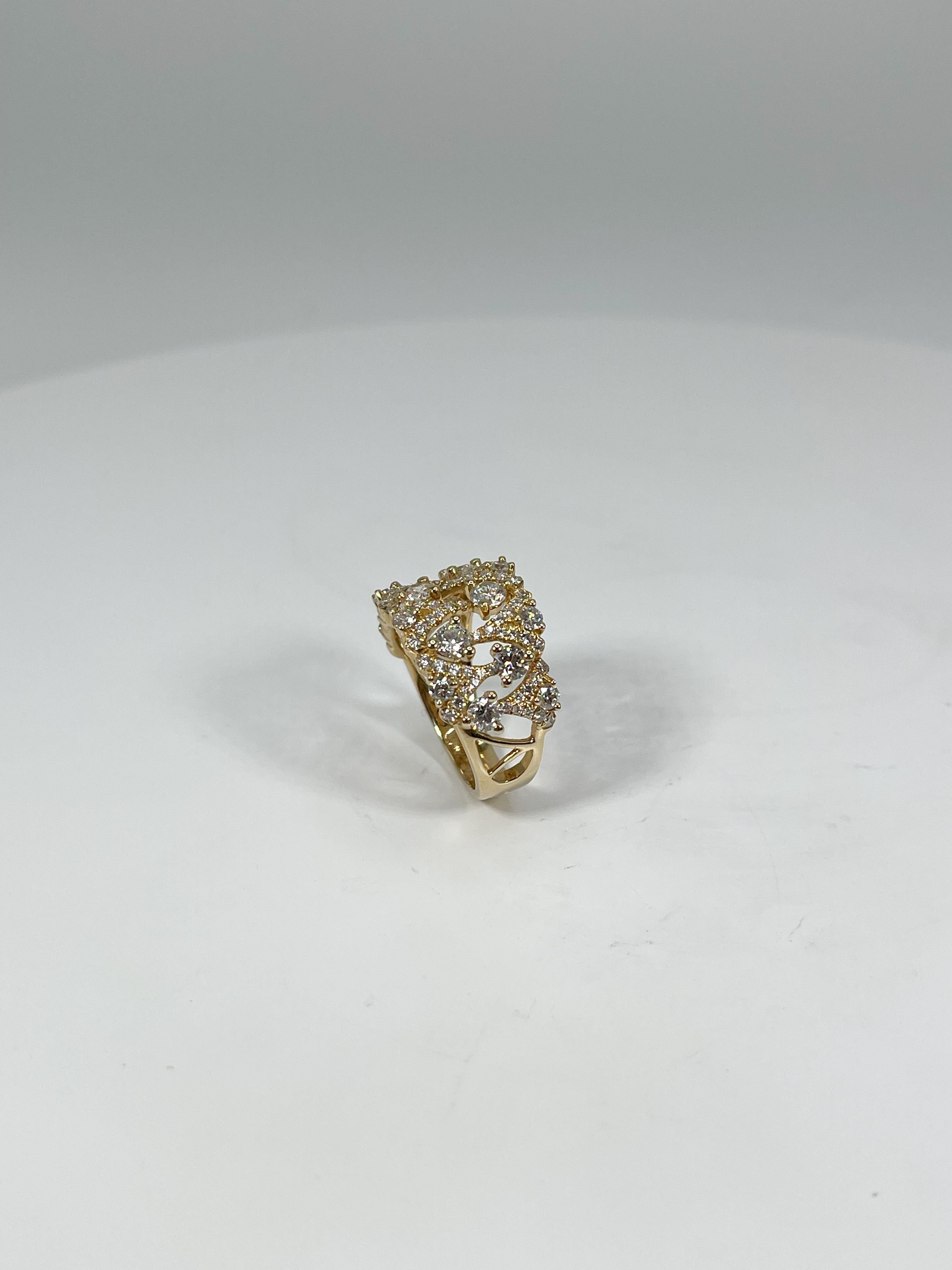 14K Yellow Gold Wide 1.75 CTW Contemporary Diamond Band In Excellent Condition For Sale In Stuart, FL