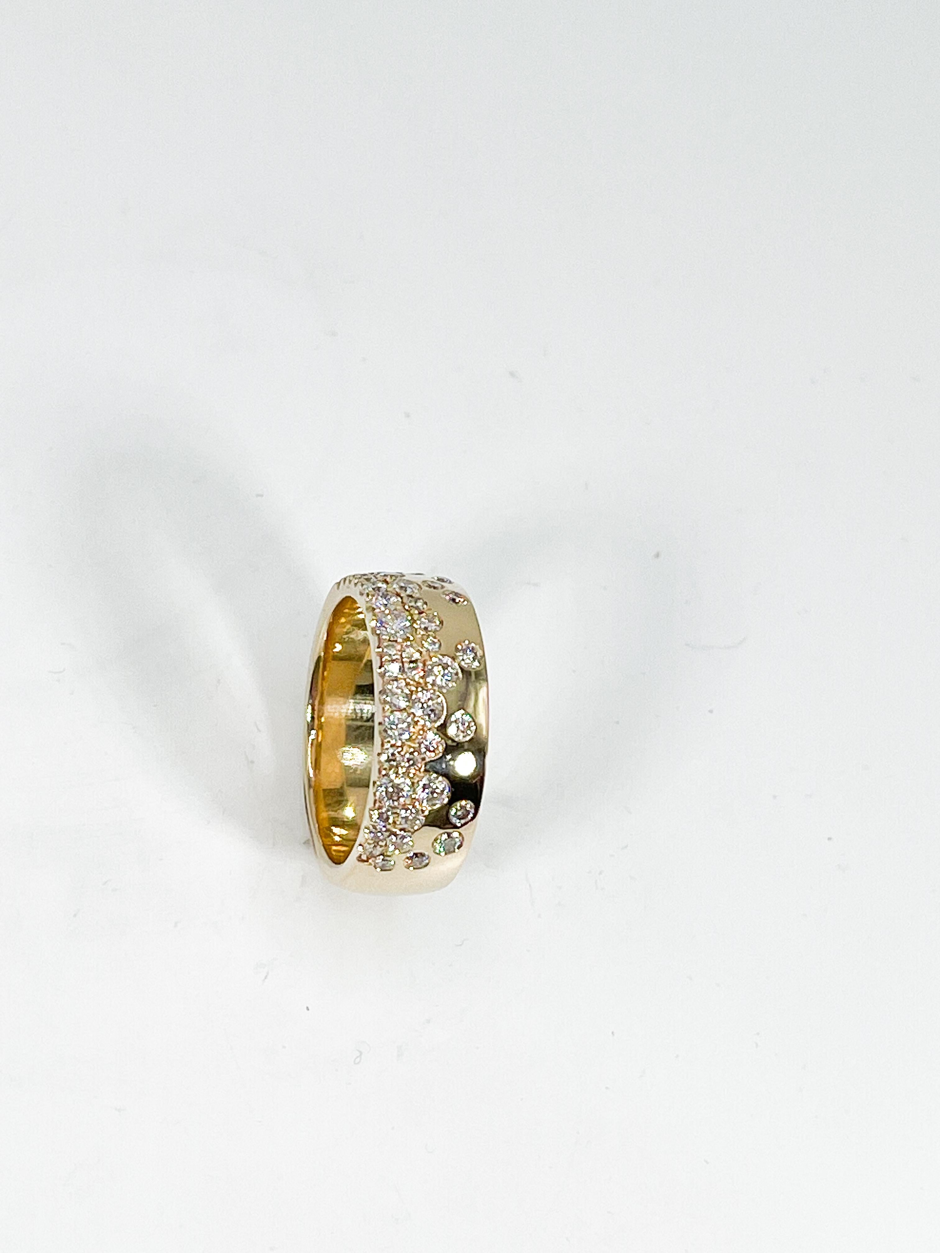 Round Cut 14K Yellow Gold Wide .90 CTW Diamond Band  For Sale