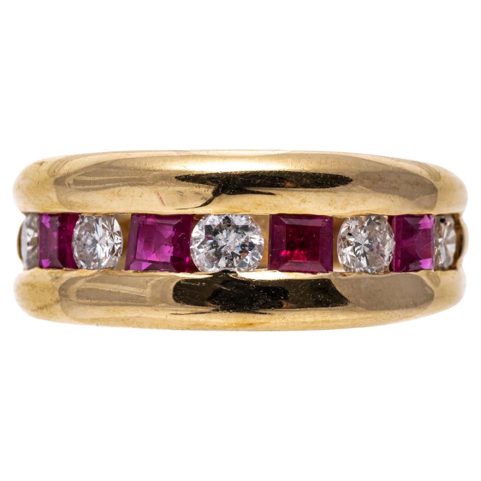 14K Gold Black Rhodium Ruby Slim Channel Eternity Band Ring For Sale at ...