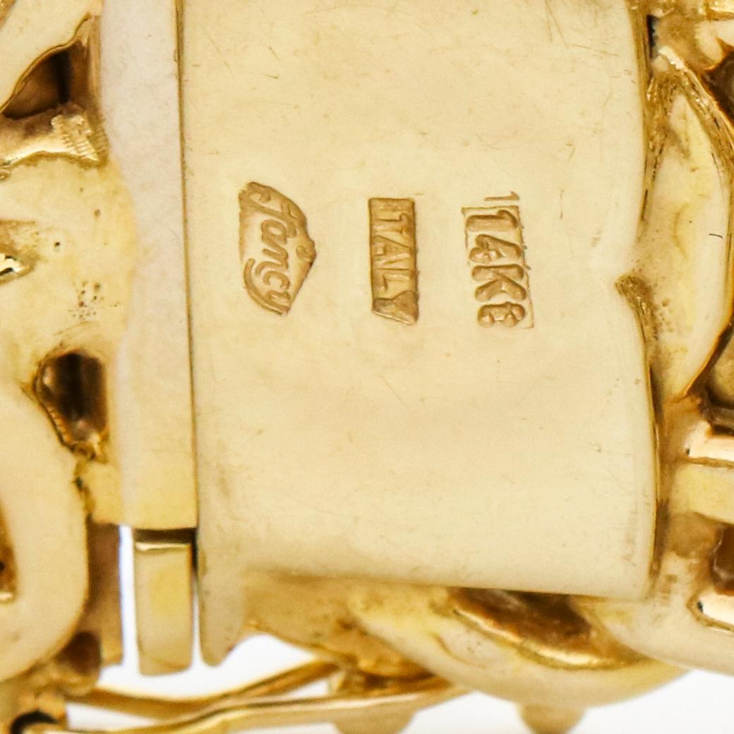 14 Karat Yellow Gold Wide Byzantine Link Bracelet In Good Condition For Sale In Fort Lauderdale, FL