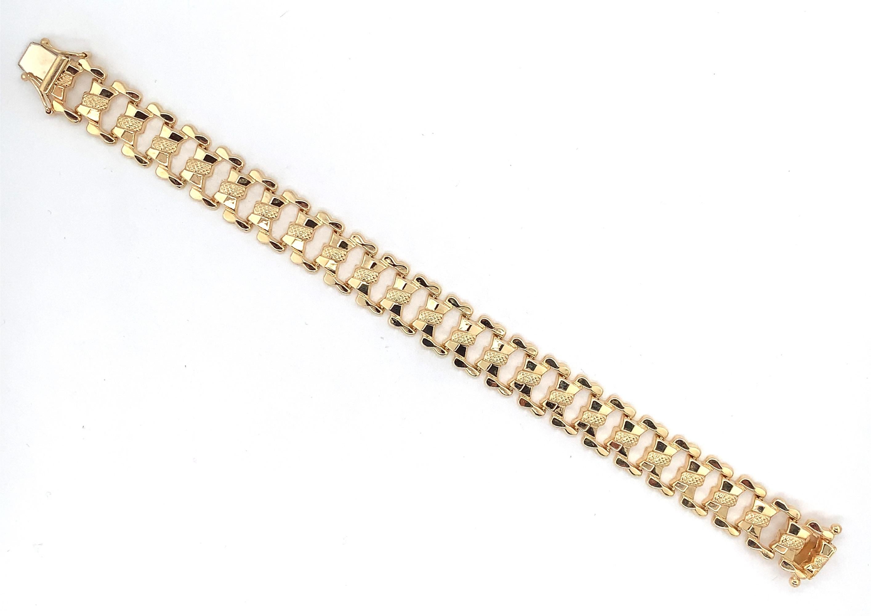 Modern 14K Yellow Gold Wide Fancy Link Bracelet