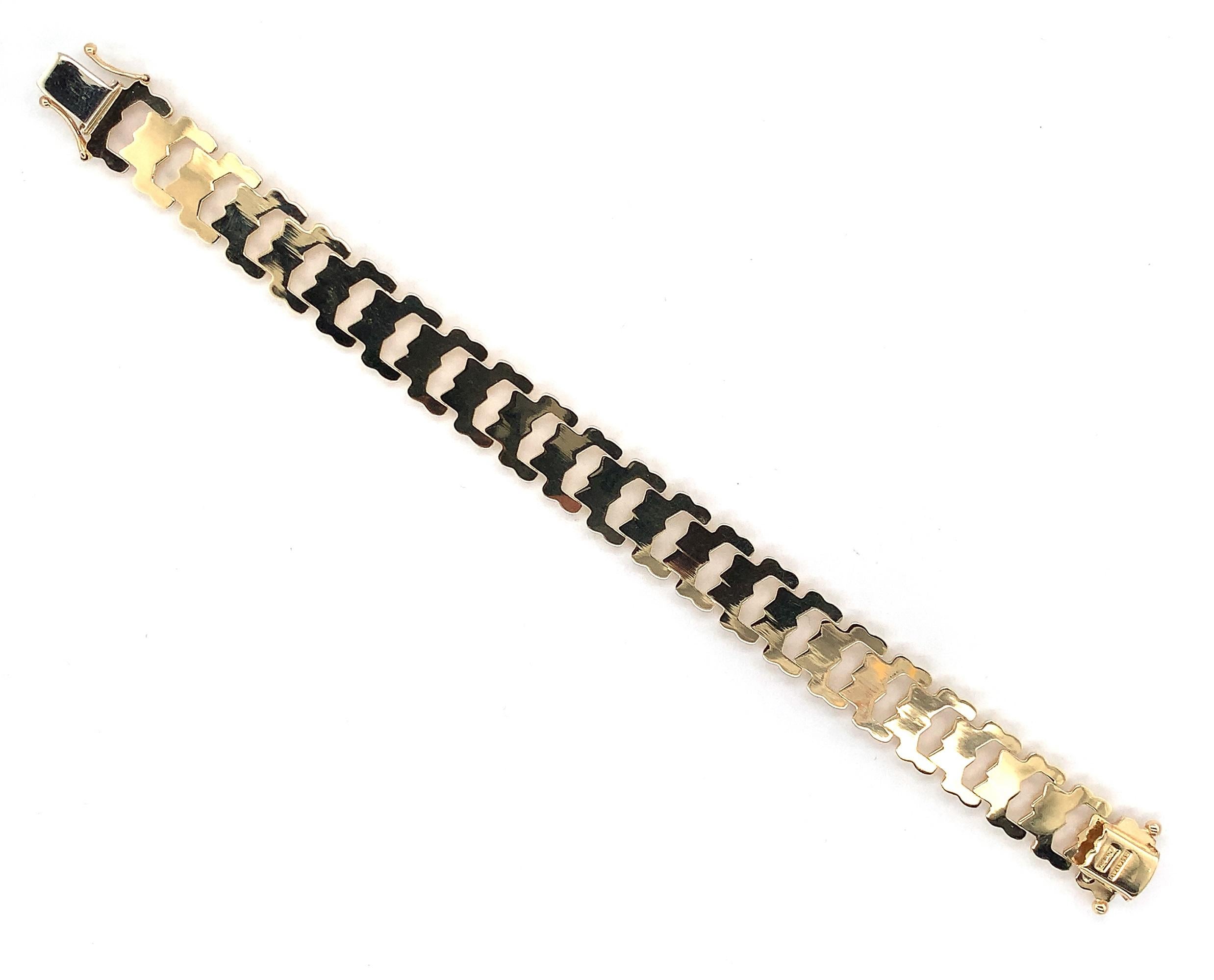 Women's or Men's 14K Yellow Gold Wide Fancy Link Bracelet