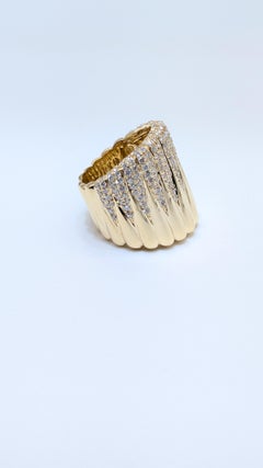 14k Yellow Gold Wide Fashion Ring with Round Brilliant Diamonds Totaling 2.10ct