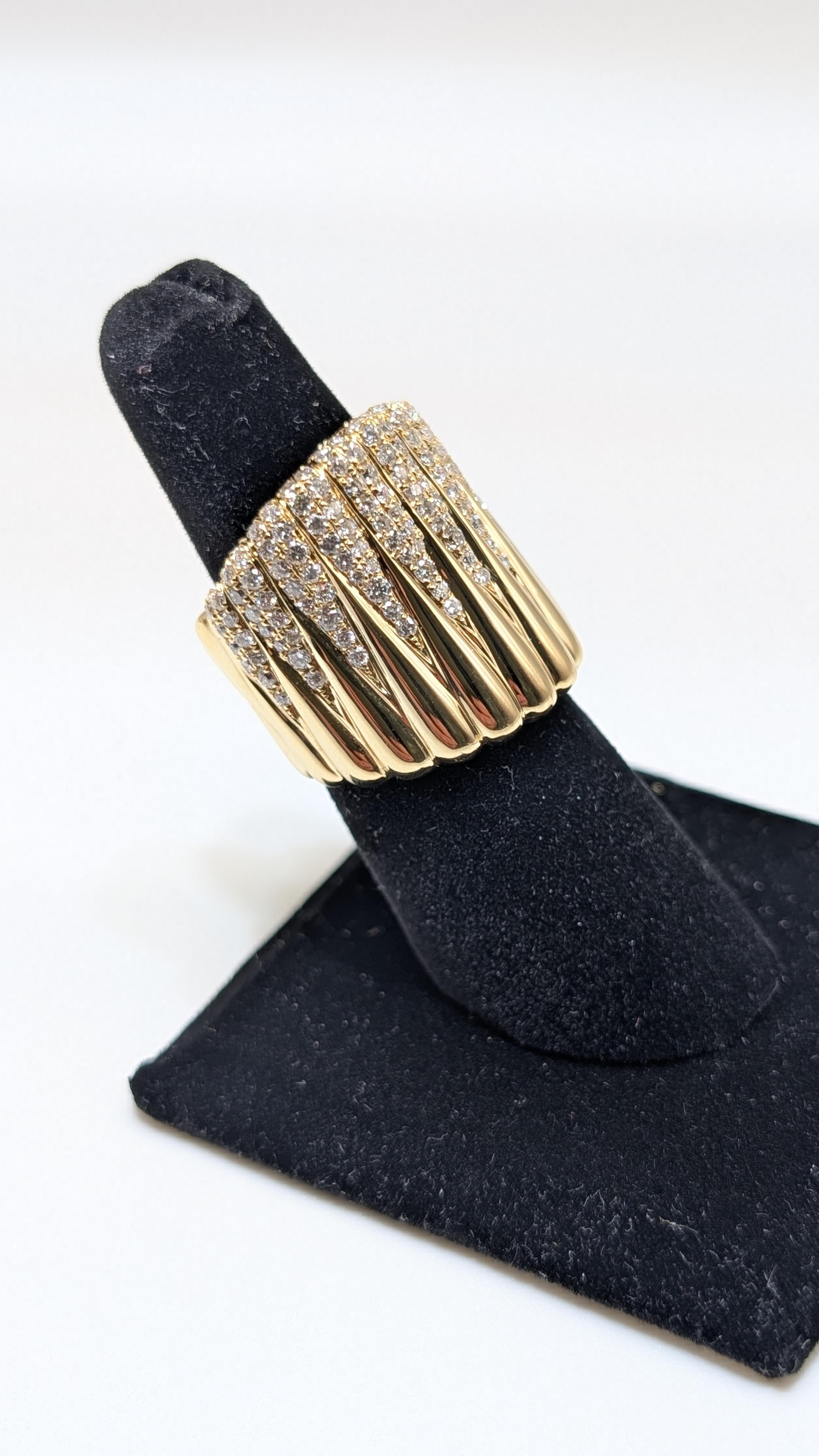 Women's 14k Yellow Gold Wide Fashion Ring with Round Brilliant Diamonds Totaling 2.10ct For Sale
