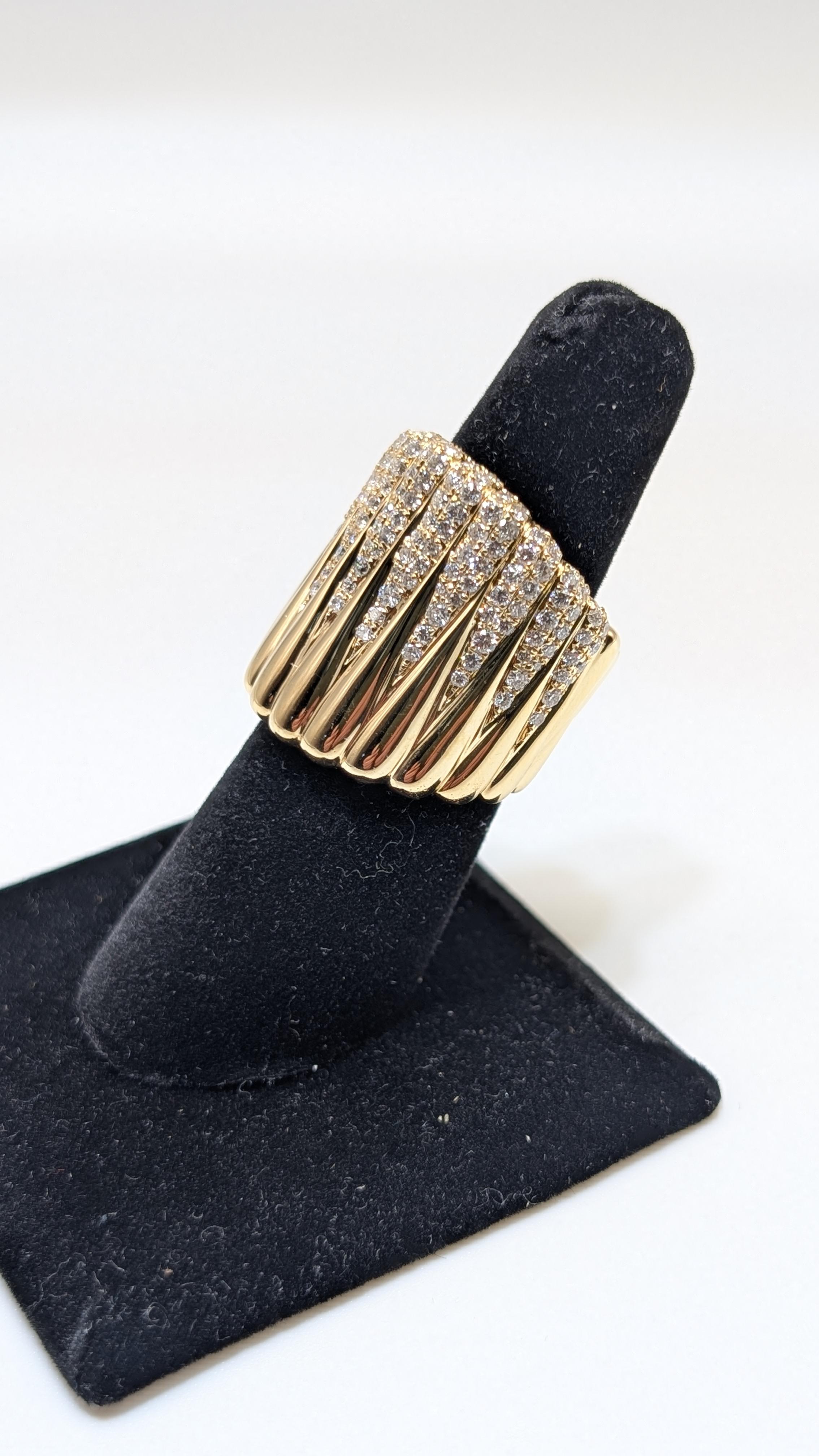 14k Yellow Gold Wide Fashion Ring with Round Brilliant Diamonds Totaling 2.10ct For Sale 1