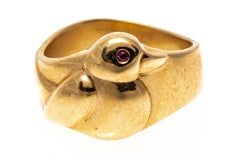 14k Yellow Gold Wide High Polished Bird Motif Dome Ring
