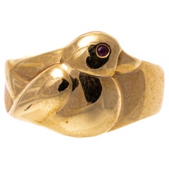 14k Yellow Gold Wide High Polished Bird Motif Dome Ring