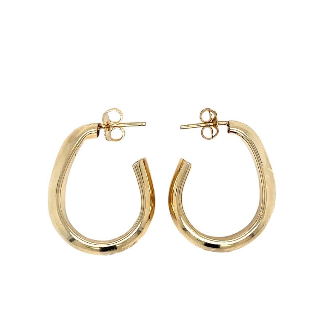 14K Yellow Gold Wide Hollow Tube Hoops In Excellent Condition For Sale In beverly hills, CA