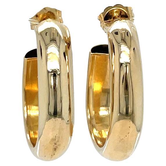 14K Yellow Gold Wide Hollow Tube Hoops For Sale