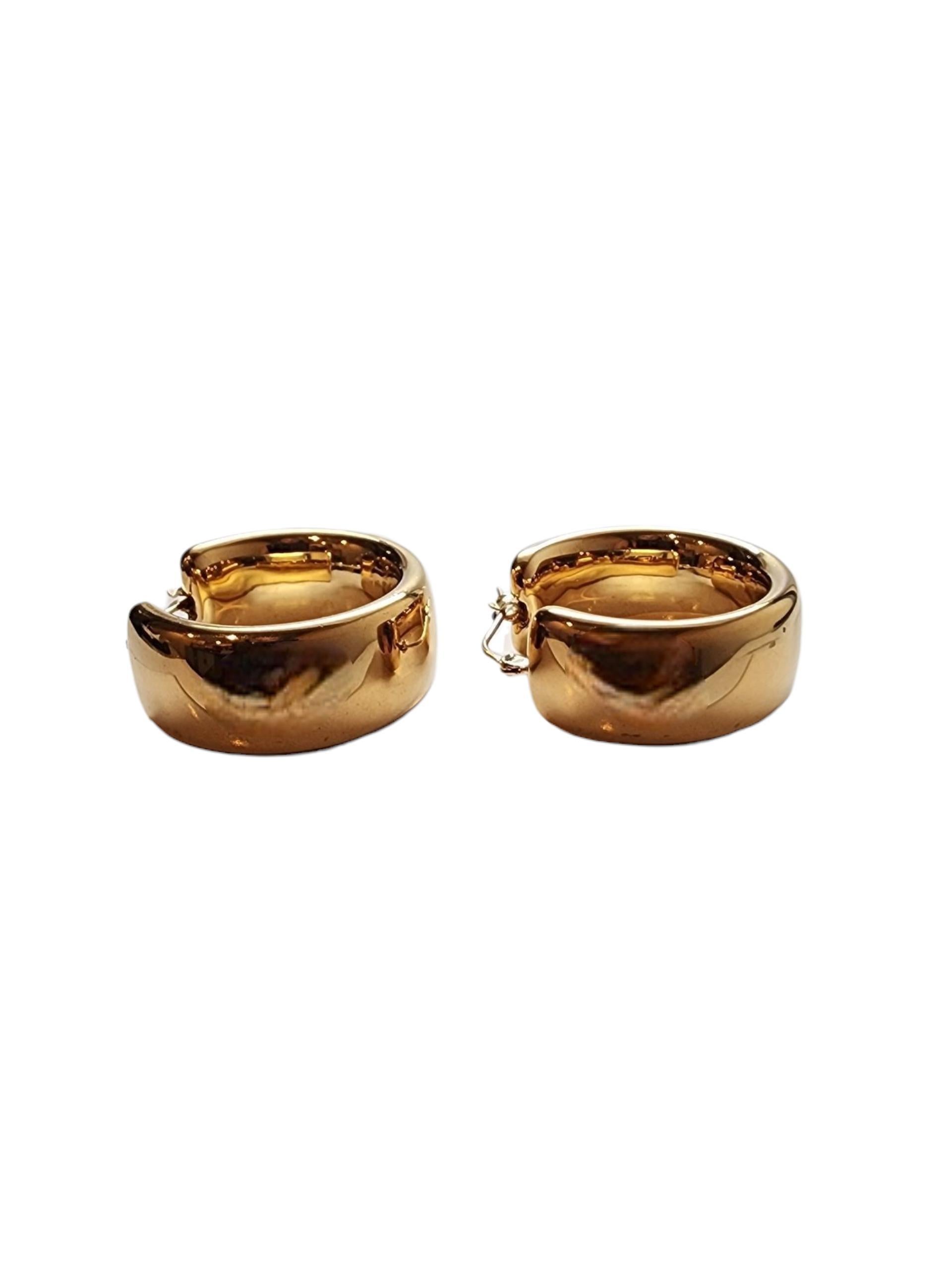 Women's 14K Yellow Gold Wide Hoop Earrings #22718 For Sale